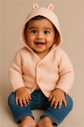 Little Angels Little Angels Sweater Set Baby Wool Full Sleeves V-Neck Striped in a Pearl Pattern Pink 3-Piece Set Sweater Sets Timeless Baby Knit Set 6-12M / Peach / Baby Wool